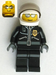 LEGO Minifigure-Police - City Leather Jacket with Gold Badge, White Helmet, Trans-Black Visor, Silver Sunglasses-Town / City / Police-CTY027-Creative Brick Builders
